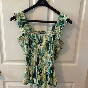 torrid Green and White Tropical Smocked Ruffle Strap Top